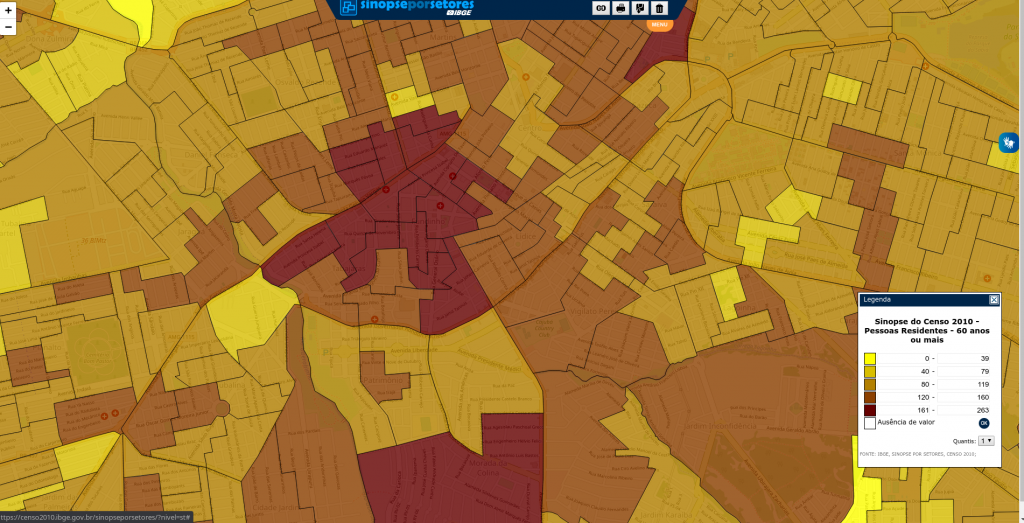População Residente acima dos 60 Anos. Detalhe Bairro Fundinho (Censo/2010)